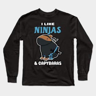 I Like Ninjas and Capybaras Cartoon Long Sleeve T-Shirt